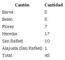 Cantidad de ADIS activas por cant&oacute;n en la microcuenca del r&iacute;o Bur&iacute;o-quebrada