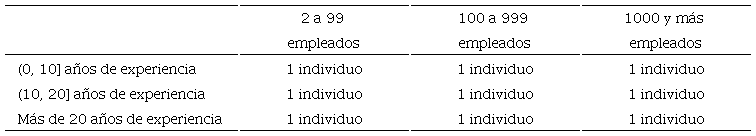 Cantidad de profesionales a muestrear según la técnica máxima variación a través de los dos criterios de segmentación seleccionados
