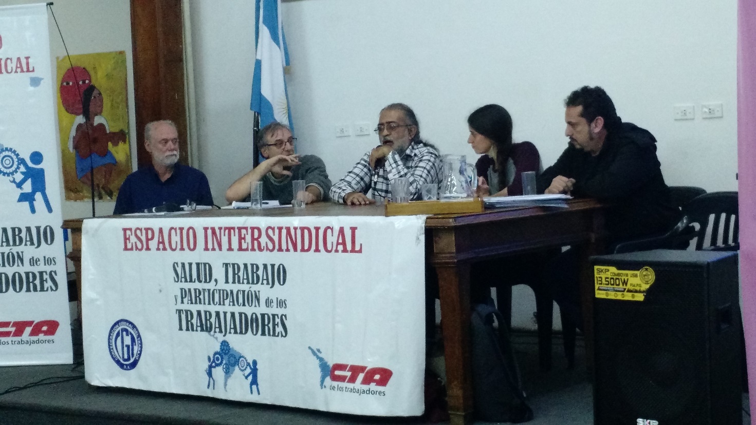 XI Encuentro Ciencias Sociales y Sindicalismo (2019). Panel Luchando por la salud y la vida en el trabajo Experiencias de organizacin gremial en defensa de la salud de los trabajadores, Oscar Martnez (TEL); Gustavo Ters (AMSaF Rosario); Sandra Wolanski (Espacio Intersindical de Salud); Orestes Galeano (ATE); Alejandro Crespo (SUTNA).