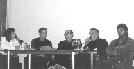 1 Encuentro ciencias Sociales y Sindicalismo (2000). Gloria Rodrguez, Nstor Ferraza (Sindicato Trabajadores Municipales de Rosario), Arturo Fernndez (CEIL-CONICET), Victorio Pauln (UOM Villa Constitucin) y Edgardo Quiroga (CGT de San Lorenzo).