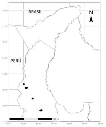 Mapa de distribución de Weinmannia epicae.