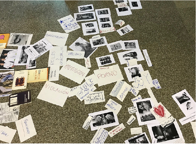 Fragmentos visuales extendidos por el aula. Barcelona (2018).