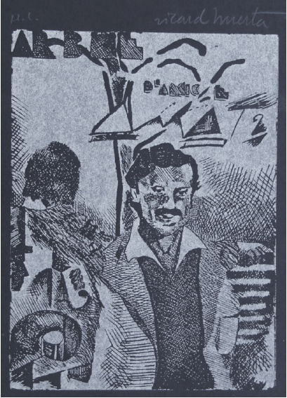 Segundo grabado de la carpeta Llibre d&rsquo;Amic e Amat de Ricard Huerta (1984).