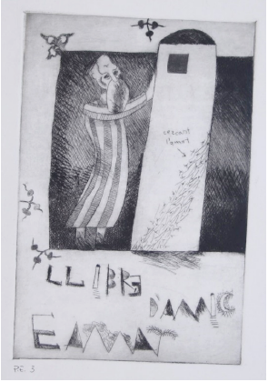 Prueba de estado de un grabado calcogr�fico de Ricard Huerta para su serie Llibre d&rsquo;Amic e Amat (1984).