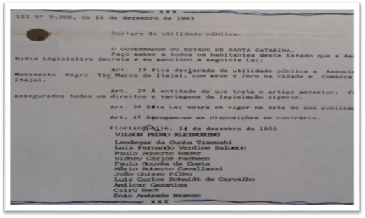 T�tulo de utilidade p�blica da associa��o Movimento Negro Tio Marco, 1993