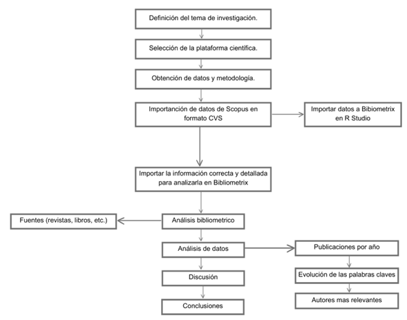 Flujo de trabajo del análisis bibliométrico.
