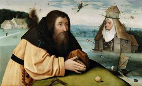 Taller de El Bosco, Las tentaciones de san Antonio Abad (h. 1510-1515, Madrid, Museo Nacional del Prado). leo sobre tabla, 70 x 115 cm.