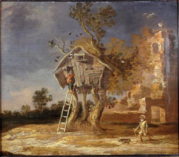 Chaerles Cornelisz de Hooch, El palomar (h. 1625, Utrecht, Centraal Museum Utrecht). leo sobre lienzo, 27,5 x 31,8 cm.