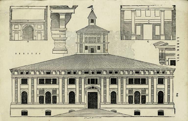 Sebastiano Serlio, Proyecto de la casa nmero seis con palomar en el techo, en Il settimo libro d’architettura, Frankfurt am Main, Andr Wechel y Jacopo Strada, 1575, pg. 243.