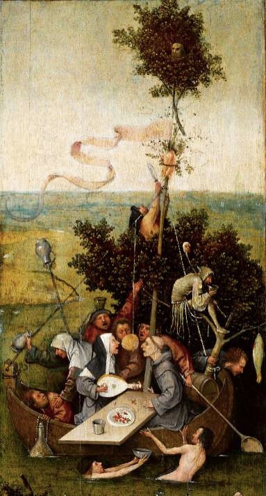 El Bosco, La nave de los necios (h. 1505-16, Pars, Muse du Louvre). leo sobre tabla, 58,1 x 32,8 cm.