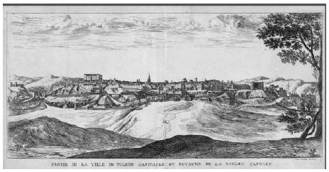 Archivo Municipal de Toledo. Colecci�n Municipal de Grabados, n�m. 289. PRO- FIL DE LA VILLE DE TOL�DE CAPITALLE DU ROYAUME DE LA VIELLEE CASTILLE [Perfil de la ciudad de Toledo, capital del Reino de la Vieja Castilla] / [Isra�l Silvestre]; [Louis Meunier].