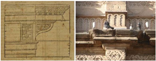 De izquierda a derecha: Universidad de Navarra. Fondo Antiguo. De Varia Commensuracion para la Escultura y Architectura, de Juan de Arfe y Villafa�e. Detalle de la fachada principal de la catedral de Durango, M�xico.