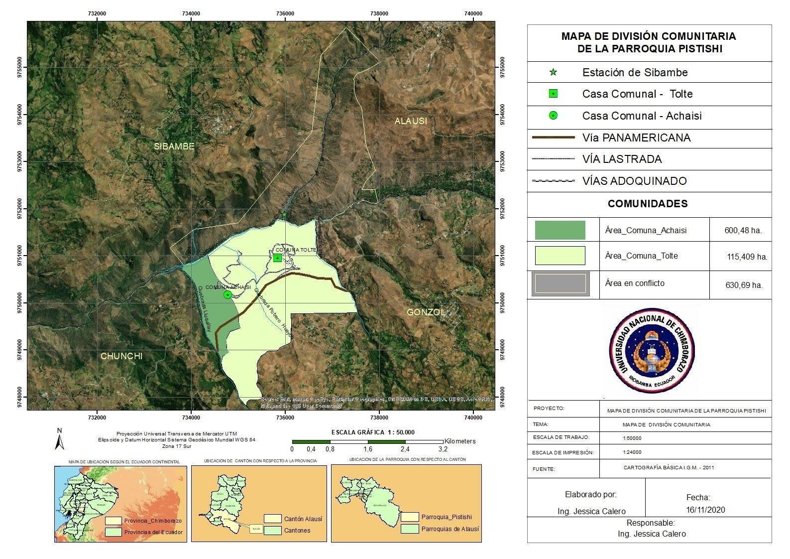 Mapa de la parroquia Pistish