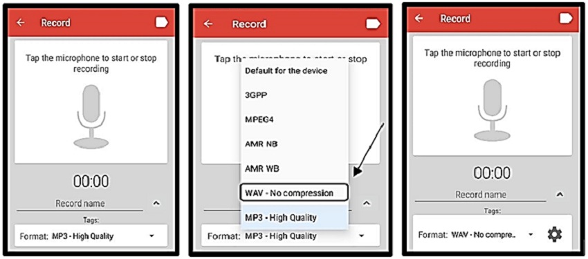 Audio Recorder: configuration for voice recording.