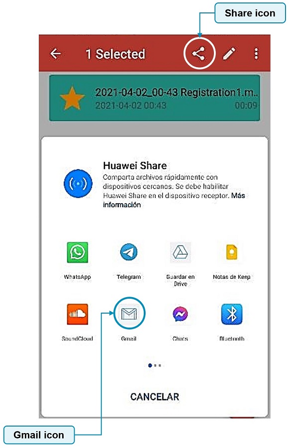 Audio recorder: sending recordings.