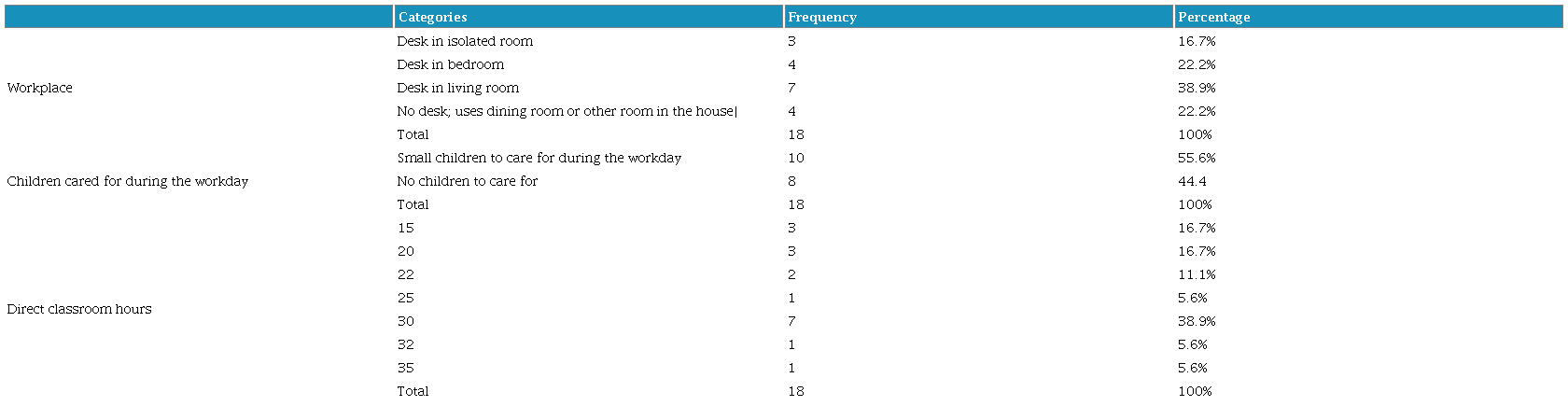 Description of the teleworking conditions in terms of space and time used in their work activity in 2021.