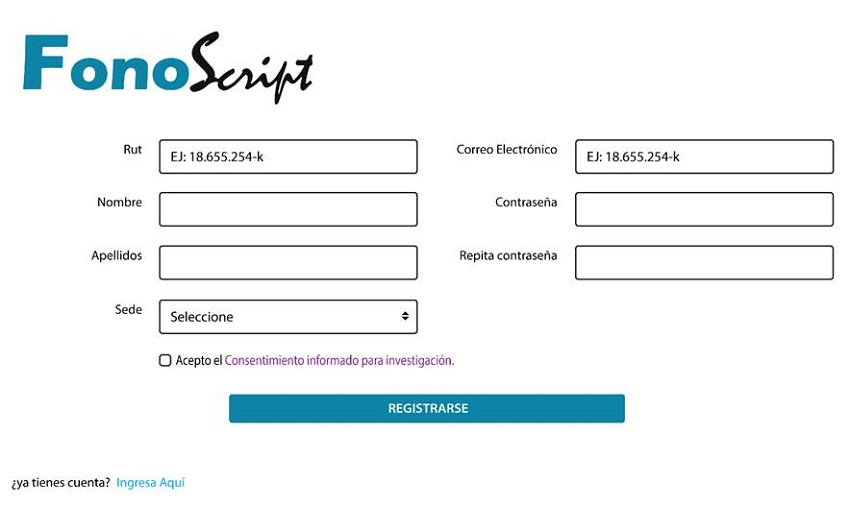 Esquemas de pantalla para registro inicial.