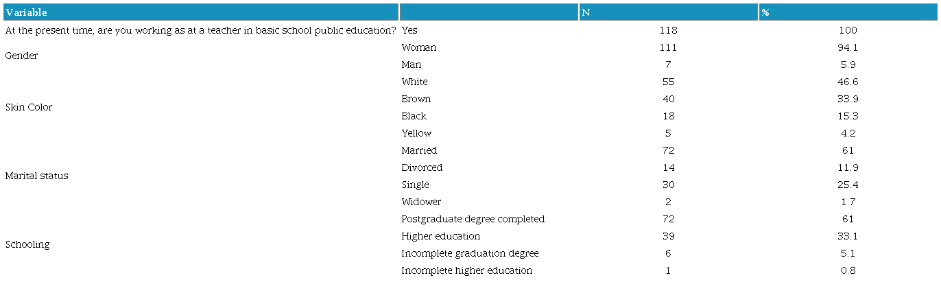 Description of sociodemographic data (n=118). São Paulo, Brazil.