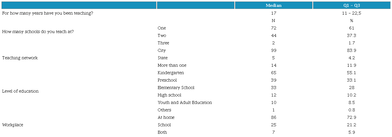 Description of teacher’s functional situation (n=118). São Paulo, Brazil.