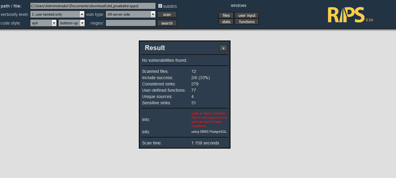 Resultado de la prueba de seguridad.