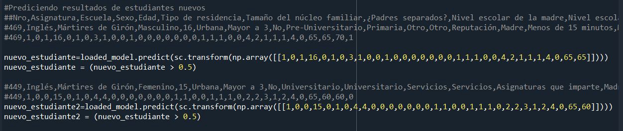 Implementacin para predecir resultados de estudiantes nuevos.