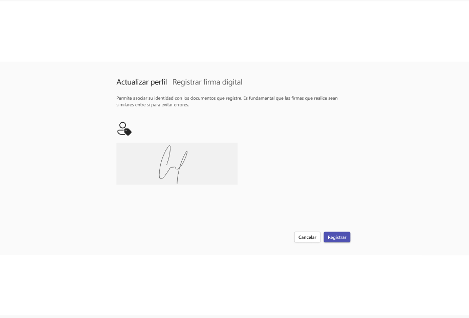 Dise�o de interfaz entregado en Sprint 6 en interfaz de registro de firma digital a la cuenta.
