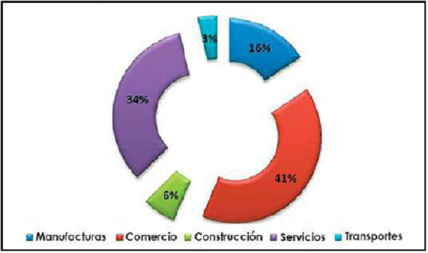 Porcentaje
de micronegocios por sector de actividad económica.