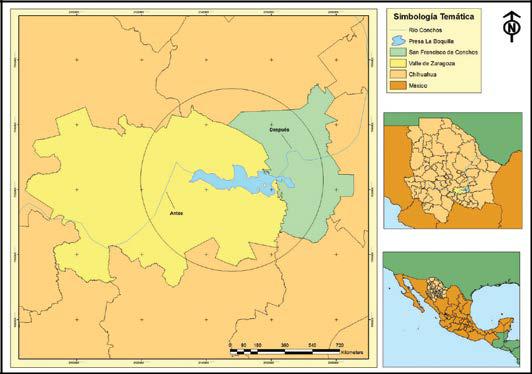 Ubicaci&oacute;n geogr&aacute;fica de los tres
  sitios de muestreo en el
         r&iacute;o
  Conchos en Chihuahua, M&eacute;xico. 