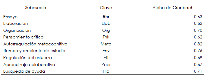 Valores Alfa de Cronbach de escala de aprendizaje