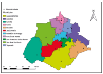  Distribución de Reseda luteola L. en el estado de Aguascalientes.