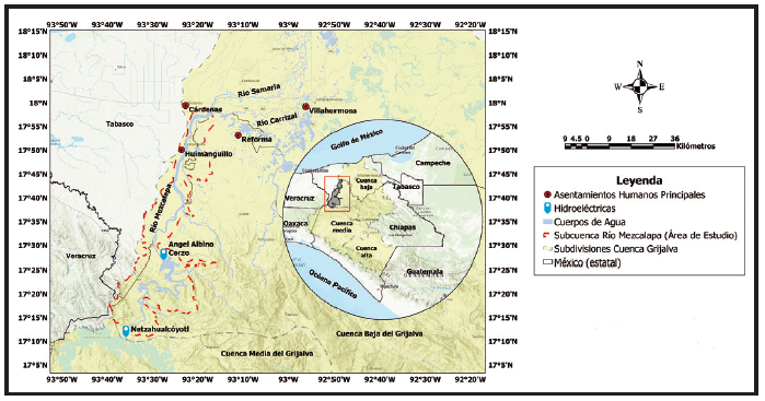 Ubicaci&oacute;n de la subcuenca r&iacute;o Mezcalapa.