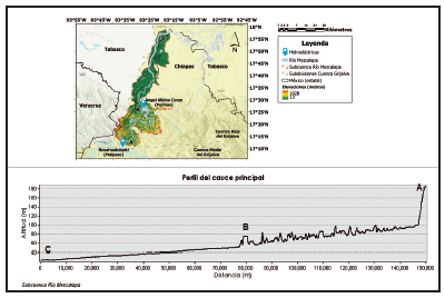Espacialidad y perfil longitudinal del cauce principal.