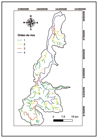 Orden de las corrientes de la subcuenca r&iacute;o Mezcalapa usando el m&eacute;todo de Strahler.
