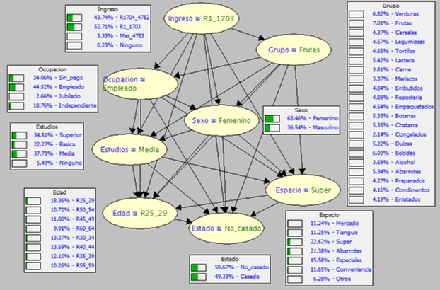 Tendencia  de  las  características  sociodemográficas por grupo y espacio. La edad se expresa en rangos de años y el ingreso en rangos de pesos. Se consideró chatarra a alimentos altos en AZÚCARES y grasas como galletas y papitas comerciales. La categoría "otros" alude a fondas o restaurantes, establecimientos informales y ambulantes.