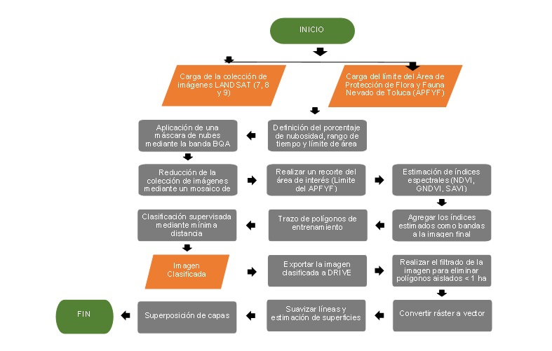 Diagrama de flujo para la generaci�n de los mapas de uso de suelo y vegetaci�n.