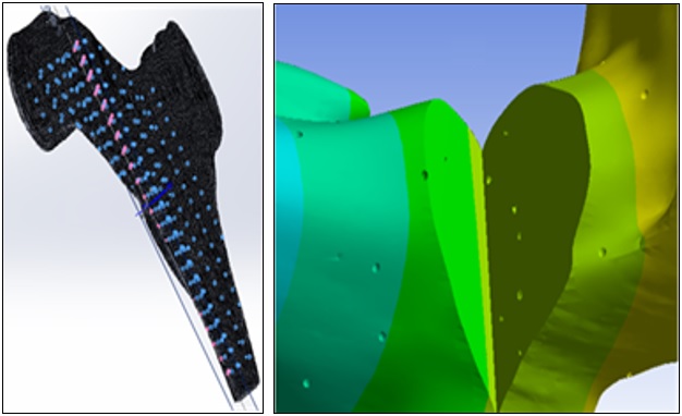 Modelo de hueso trabecular con inserci�n de porosidades (se propone un corte de hueso para su visualizaci�n).