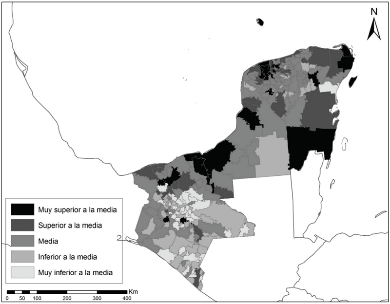 M�xico: situaci�n de bienestar de los municipios de la regi�n sureste, 2000