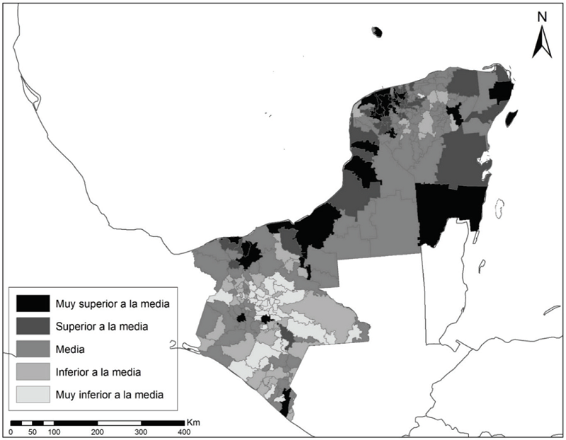 M�xico: situaci�n de bienestar de los municipios de la regi�n sureste, 2020