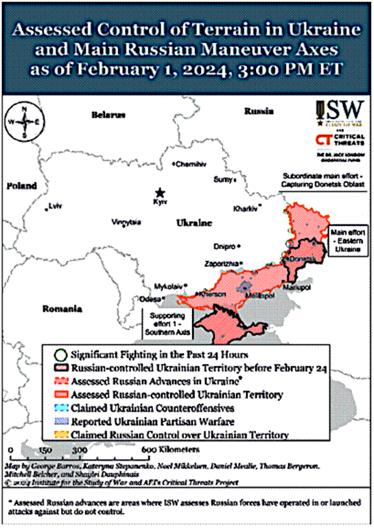 CONTROL TERRITORIAL DE RUSIA EN UCRANIA CON FECHA DE CORTE 1 DE FEBRERO 2024