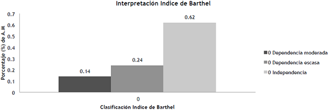 Interpretaci&oacute;n del &Iacute;ndice de Barthel en porcentaje de desempe&ntilde;o.