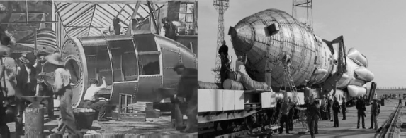 &Agrave; esquerda o meio de locomo&ccedil;&atilde;o para a viagem Terra-Lua (2a) e &agrave; direita o foguete russo Proton-M (2b)