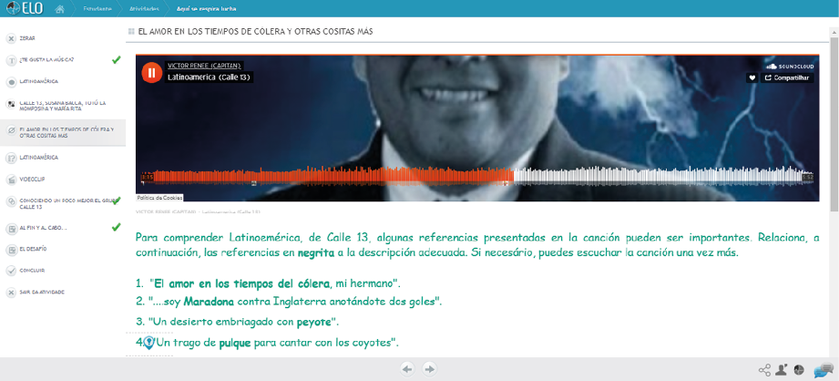Figura 2: Duas imagens referentes ao módulo cloze no ELO, 2020.