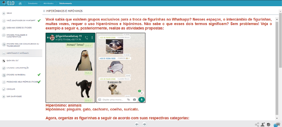 Figura 4: Imagens referentes ao módulo organizador no ELO, 2020.