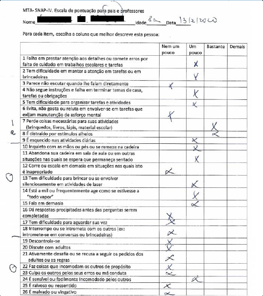 Figura 4 &ndash; Question�rio respondido pela m�e de Helena.