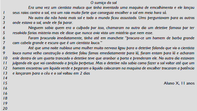 Quadro 1 &ndash; Produ��o textual: Conto de detetive