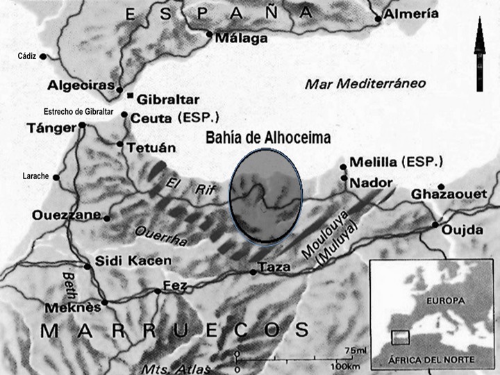 La cadena rifea y el Rif Central. Mapa tomado originalmente de la enciclopedia 500 pueblos