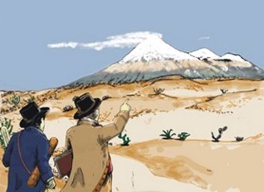 Humboldt y Bonpland se aproximan al imponente Chimborazo en Ecuador. La visión panorámica desde la inmensidad de las alturas de este volcán evocaría el sentimiento de “Fernweh” en Alexander von Humboldt. Esas ansias y atracción por lo desconocido que había acumulado durante años de su juventud convergerían en una fuerza inspiradora al observar la infinitud del horizonte desde el punto más alto al que ningún ser humano había llegado antes.