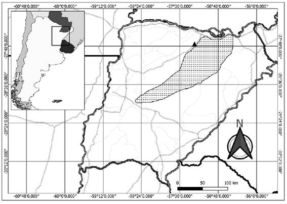 Mapa de localizaci&oacute;n de Oxypetalum venustum (tri&aacute;ngulo negro).