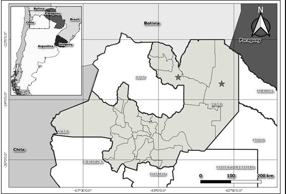 Sitios dondeCalotropis proceracrece espont&aacute;neamente. A: Borde de bosque chaque&ntilde;o. B: Borde de caminos. C-D: Alrededor de vivienda.