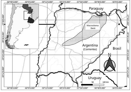 Mapa de localizaci&oacute;n del material tipo deSida krapovickasii(tri&aacute;ngulo). Fig. 3. Location map of the type material ofSida krapovickasii(triangle).